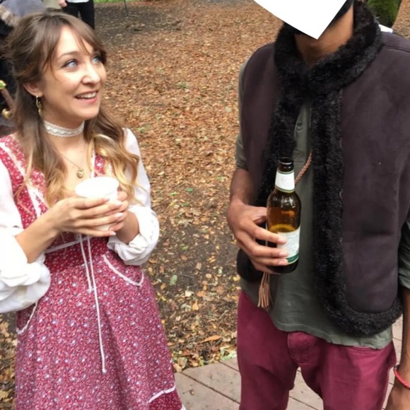 Xs Gunne-sax 70s Vintage Prarie Maxi Dress Floral Red Boustier Lace Size 3 - Picture 5 of 7